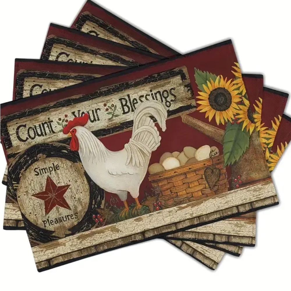 Rustic Rooster Kitchen Placemats - Set of 4